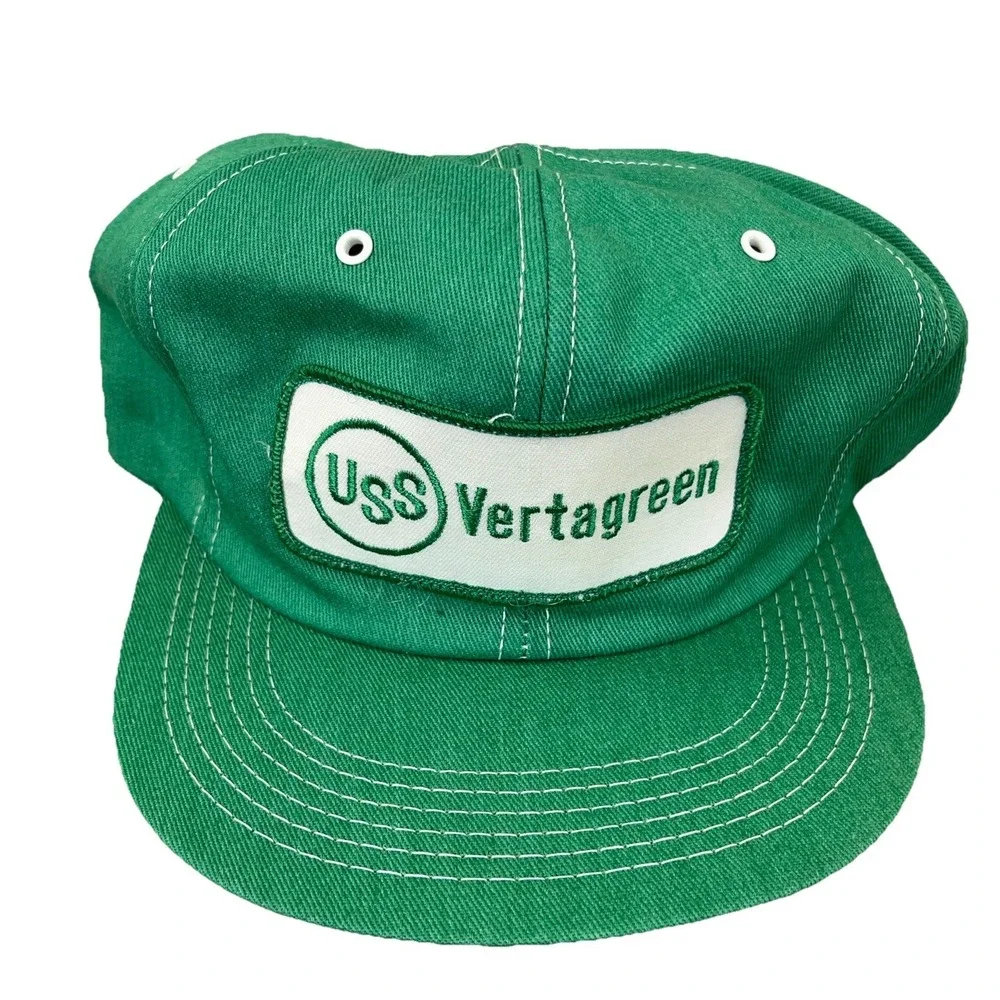 Vintage K Products Trucker Hat Cap Made USA 80s Farm Seed Patch‎ USS Vertagreen